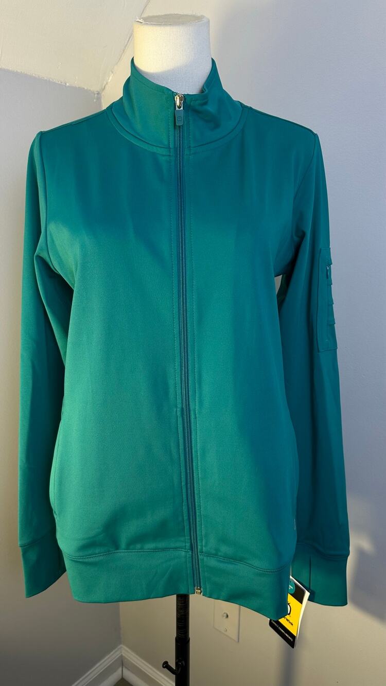 NWT WonderWink Boundless Women's Scrub Jacket Teal Full Zip Mock Neck 
S petite